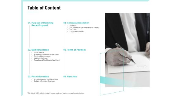 Craft The Perfect Event Proposal Table Of Content Demonstration PDF