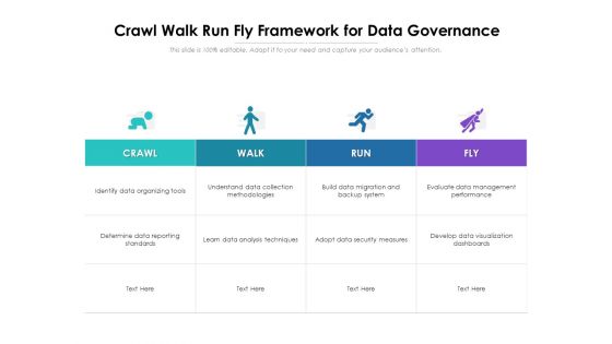 Crawl Walk Run Fly Framework For Data Governance Ppt PowerPoint Presentation Icon Professional PDF