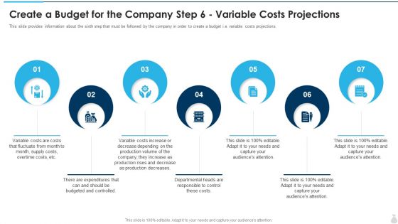 Create A Budget For The Company Step 6 Variable Costs Projections Slides PDF