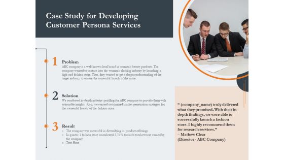 Creating Buyer Persona Case Study For Developing Customer Persona Services Icons PDF