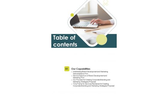 Creating Corporate Branding Marketing Strategies Table Of Contents One Pager Sample Example Document