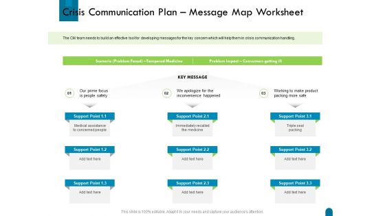 Crisis Management Crisis Communication Plan Message Map Worksheet Ppt Model Infographics PDF