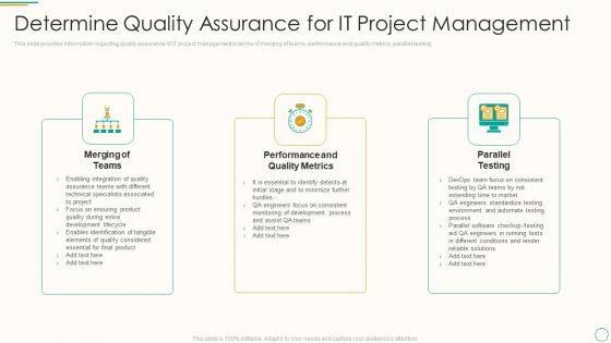 Critical Components Of Project Management IT Determine Quality Assurance For IT Project Management Formats PDF