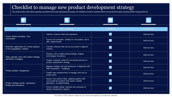 Critical Initiatives To Deploy Checklist To Manage New Product Development Strategy Demonstration PDF