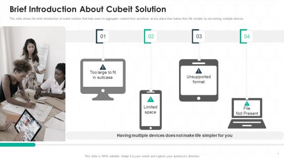 Cubeit Venture Capitalist Financing Elevator Pitch Deck Brief Introduction About Cubeit Solution Portrait PDF