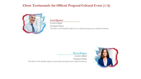 Cultural Event Client Testimonials For Official Proposal Cultural Event Sample PDF