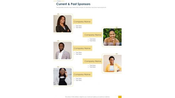 Current And Past Sponsors Business Proposal For Counseling Services One Pager Sample Example Document