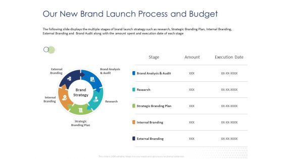 Customer 360 Overview Our New Brand Launch Process And Budget Ppt Icon Files PDF