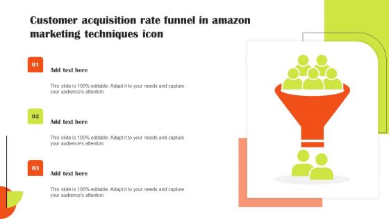 Customer Acquisition Rate Funnel In Amazon Marketing Techniques Icon Mockup PDF