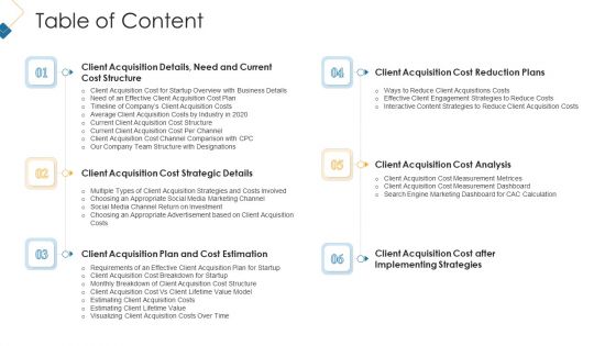 Customer Attainment Price To Gain New Clients Table Of Content Professional PDF