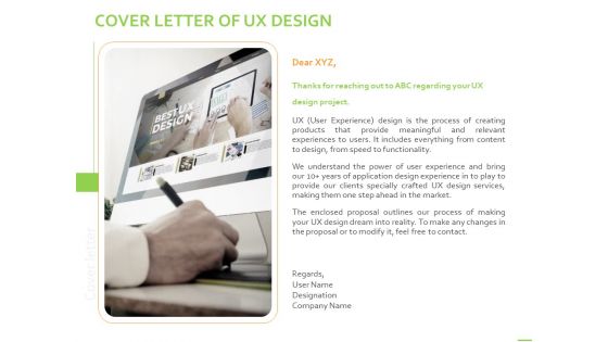 Customer Experience Interface Cover Letter Of UX Design Ppt PowerPoint Presentation Templates PDF