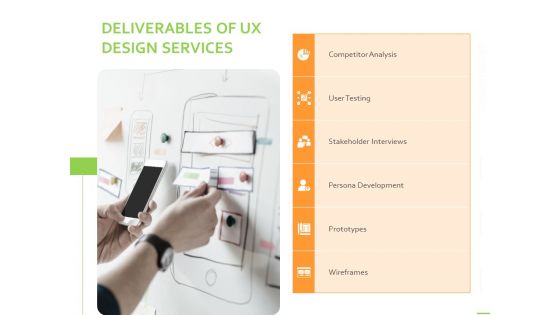 Customer Experience Interface Deliverables Of UX Design Services Ppt PowerPoint Presentation Infographic Template Ideas PDF