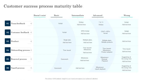 Customer Journey Enhancement Playbook Customer Success Process Maturity Table Information PDF Customer Journey Enhancement Playbook Customer Success Process Maturity Table Information PDF