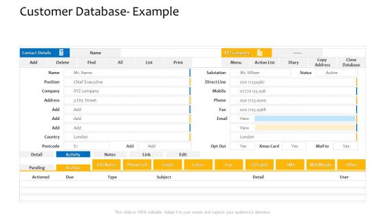 Customer Relationship Management Procedure Customer Database Example Topics PDF