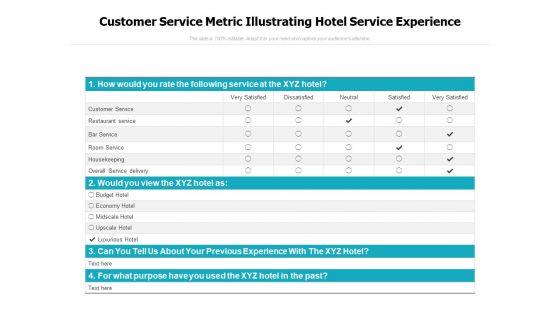 Customer Service Metric Illustrating Hotel Service Experience Ppt PowerPoint Presentation Portfolio Rules PDF