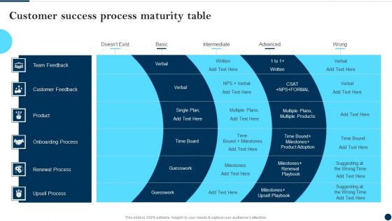 Customer Success Process Maturity Table Client Success Best Practices Guide Designs PDF