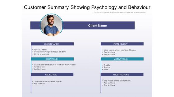 Customer Summary Showing Psychology And Behaviour Ppt PowerPoint Presentation Infographics Samples PDF