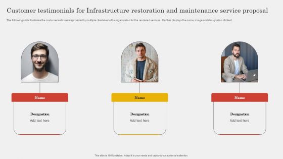 Customer Testimonials For Infrastructure Restoration And Maintenance Service Proposal Brochure PDF
