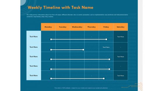 Cyber Security Implementation Framework Weekly Timeline With Task Name Ppt PowerPoint Presentation Inspiration PDF