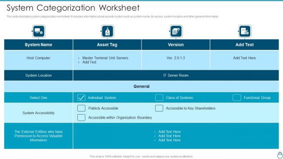 Cybersecurity Risk Administration Plan System Categorization Worksheet Download PDF
