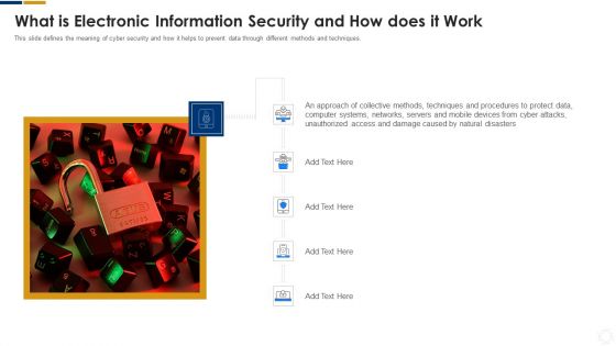 Cybersecurity What Is Electronic Information Security And How Does It Work Ppt Model Shapes PDF