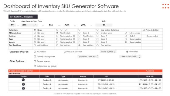 Dashboard Of Inventory SKU Generator Software Ppt Professional Graphics Download PDF