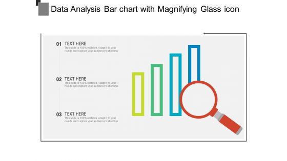 Data Analysis Bar Chart With Magnifying Glass Icon Ppt PowerPoint Presentation Icon Layouts PDF