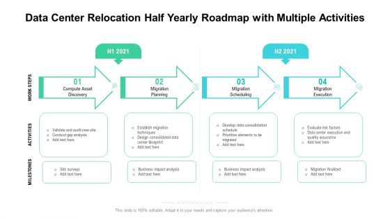 Data Center Relocation Half Yearly Roadmap With Multiple Activities Professional PDF