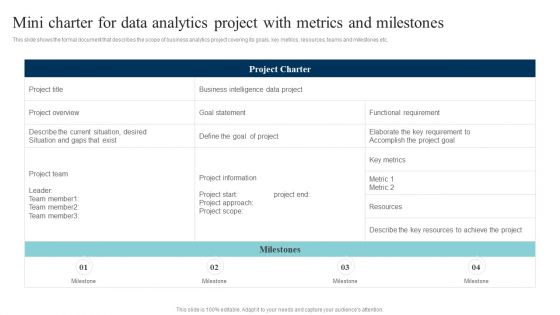 Data Evaluation And Processing Toolkit Mini Charter For Data Analytics Project With Metrics Brochure PDF Data Evaluation And Processing Toolkit Mini Charter For Data Analytics Project With Metrics Brochure PDF