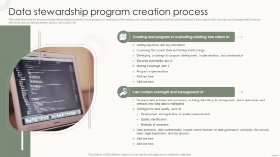 Data Governance IT Data Stewardship Program Creation Process Icons PDF