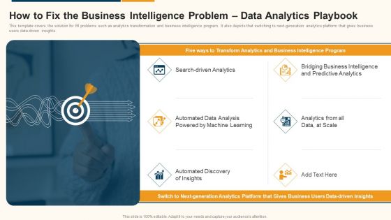 Data Interpretation And Analysis Playbook How To Fix The Business Intelligence Problem Data Analytics Playbook Sample PDF