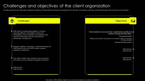 Data Lineage Implementation Challenges And Objectives Of The Client Organization Introduction PDF