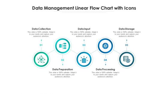 Data Management Linear Flow Chart With Icons Ppt PowerPoint Presentation Gallery Graphic Tips PDF