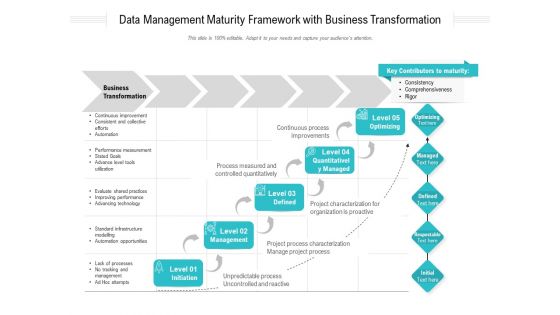 Data Management Maturity Framework With Business Transformation Ppt PowerPoint Presentation Gallery Designs PDF