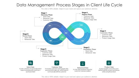 Data Management Process Stages In Client Life Cycle Ppt Slides Master Slide PDF