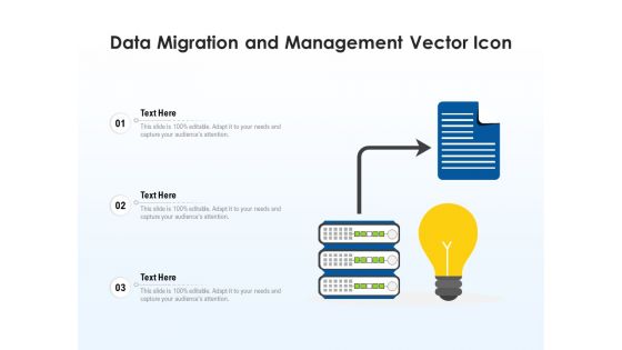 Data Migration And Management Vector Icon Ppt PowerPoint Presentation Gallery Infographic Template PDF