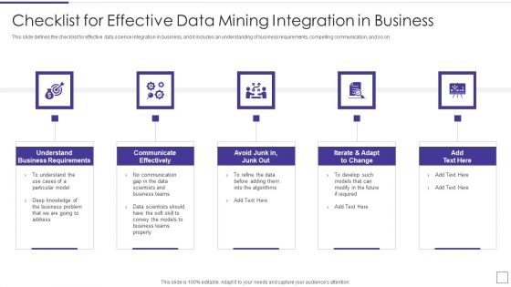 Data Mining Implementation Checklist For Effective Data Mining Integration In Business Structure PDF