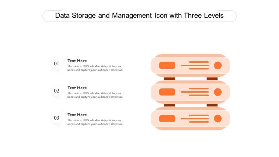 Data Storage And Management Icon With Three Levels Ppt PowerPoint Presentation File Pictures PDF