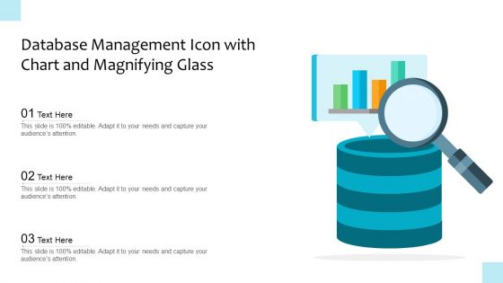 Database Management Icon With Chart And Magnifying Glass Ppt Icon Backgrounds PDF