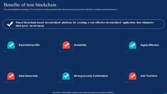 Decentralized Applications Benefits Of Tron Blockchain Infographics PDF