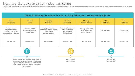 Defining The Objectives For Video Marketing Playbook For Social Media Platform Video Marketing Mockup PDF