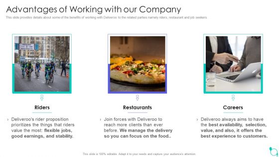 Deliveroo Capital Fundraising Pitch Deck Advantages Of Working With Our Company Ppt Portfolio Gallery PDF