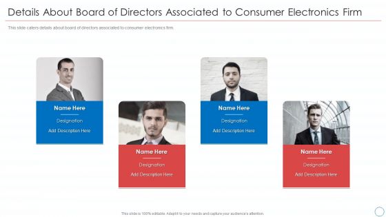Details About Board Of Directors Associated To Consumer Electronics Firm Background PDF