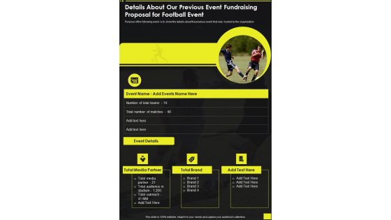 Details About Our Previous Event Fundraising Proposal For Football Event One Pager Sample Example Document