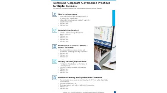 Determine Corporate Governance Practices For Digital Business One Pager Documents Determine Corporate Governance Practices For Digital Business One Pager Documents