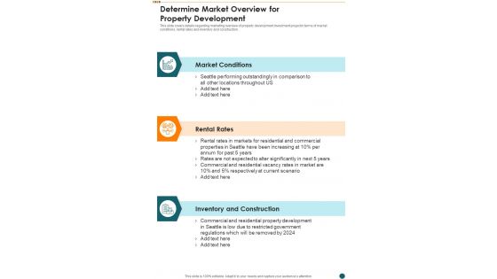 Determine Market Overview For Property Development One Pager Sample Example Document