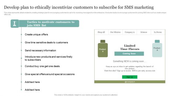 Develop Plan To Ethically Incentivize Customers To Subscribe For SMS Marketing Brochure PDF Develop Plan To Ethically Incentivize Customers To Subscribe For SMS Marketing Brochure PDF