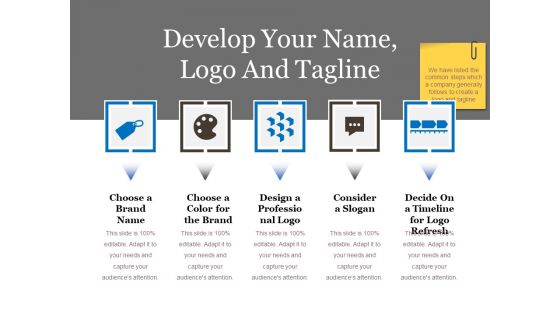 Develop Your Name Logo And Tagline Ppt PowerPoint Presentation Gallery Elements
