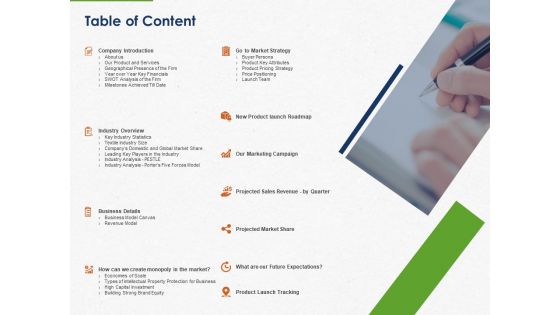 Developing And Creating Corner Market Place Table Of Content Ppt PowerPoint Presentation Icon Sample PDF