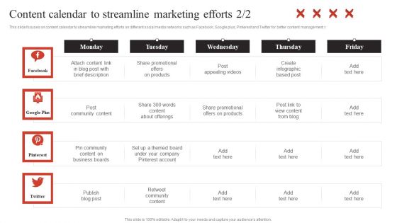 Developing Content Marketing Content Calendar To Streamline Marketing Efforts Topics PDF